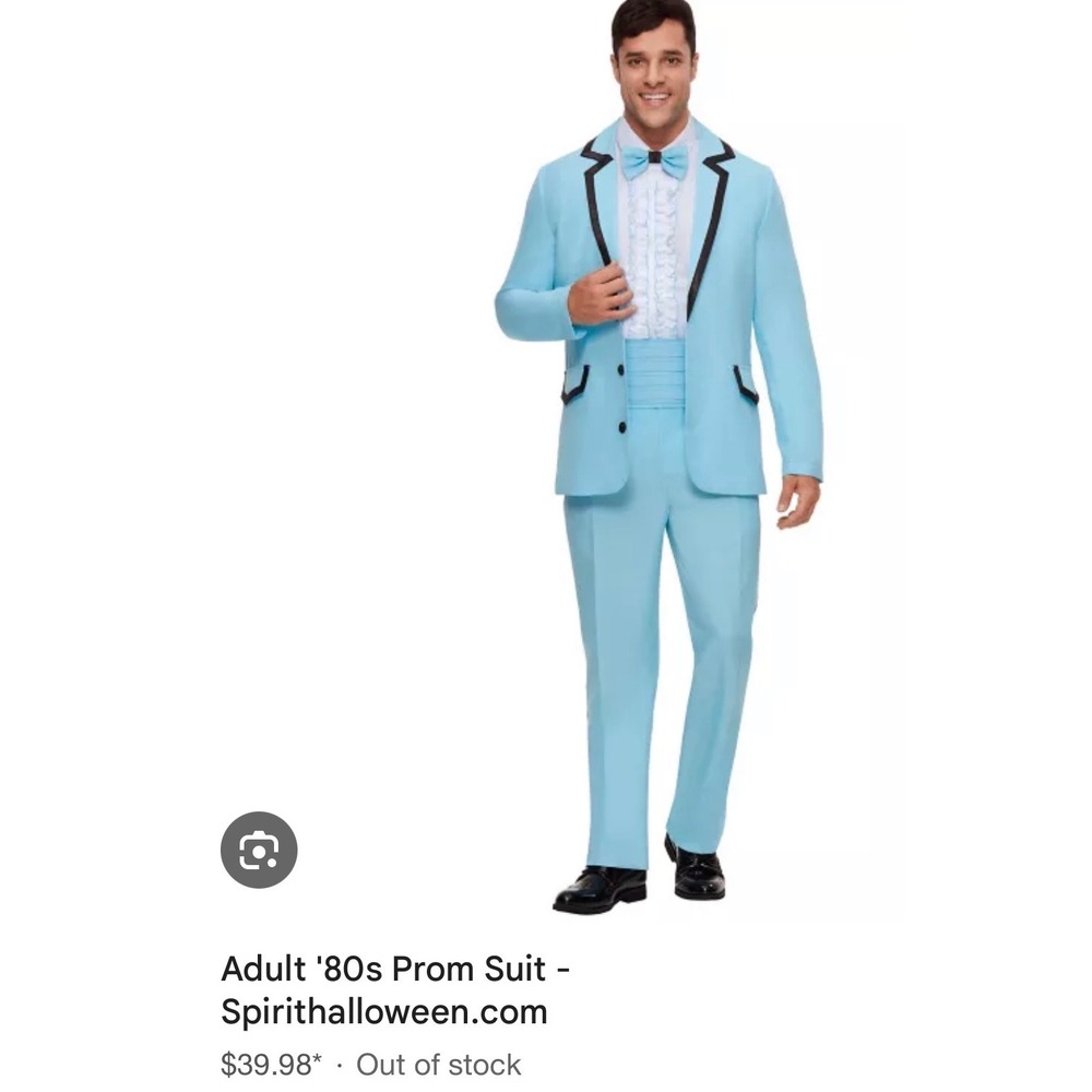 Spirit Halloween Adult 80s Prom Suit Blue Costume Mens Medium wedding singer